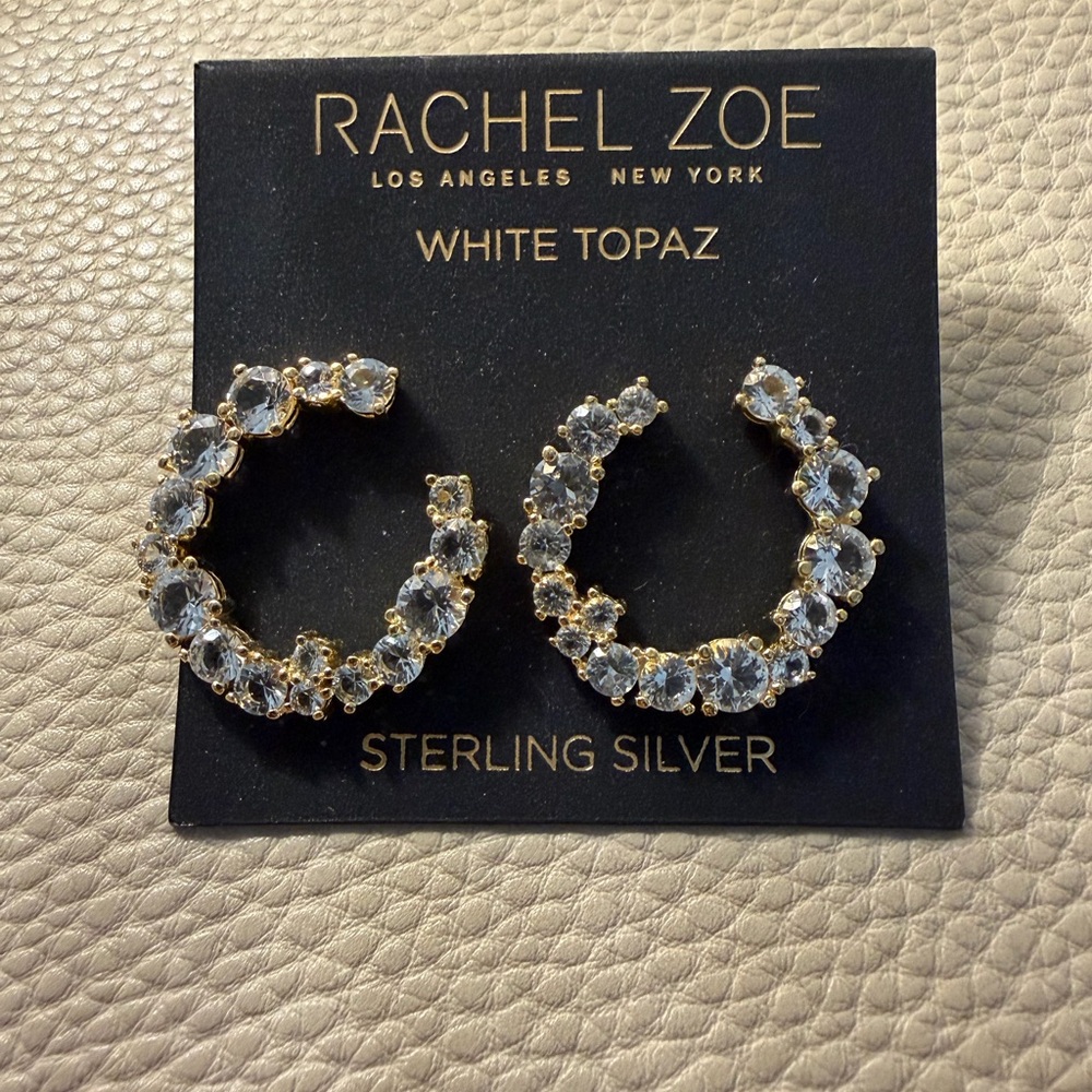 Rachel Zoe Gold and Silver Hoop Earrings with White Topaz